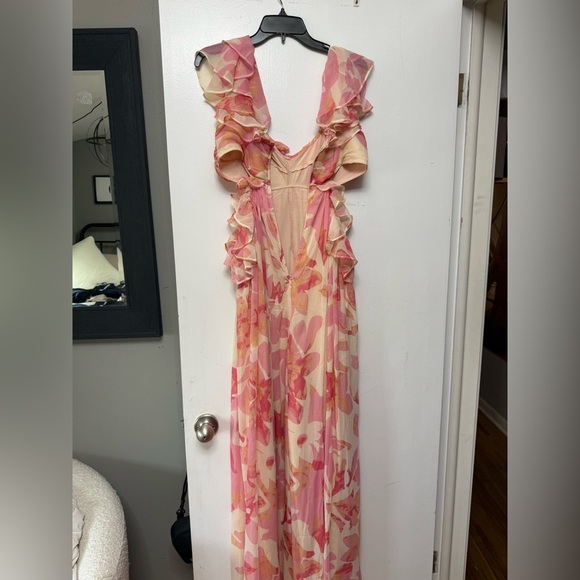 ASOS Pink and Cream Floral Ruffle Jumpsuit - Picture 3 of 4